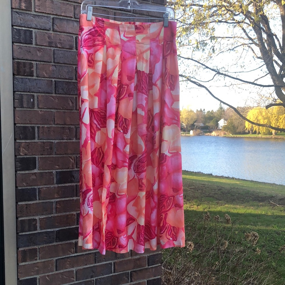 Vintage CLICHY Floral Pink & Peach A-Line Skirt